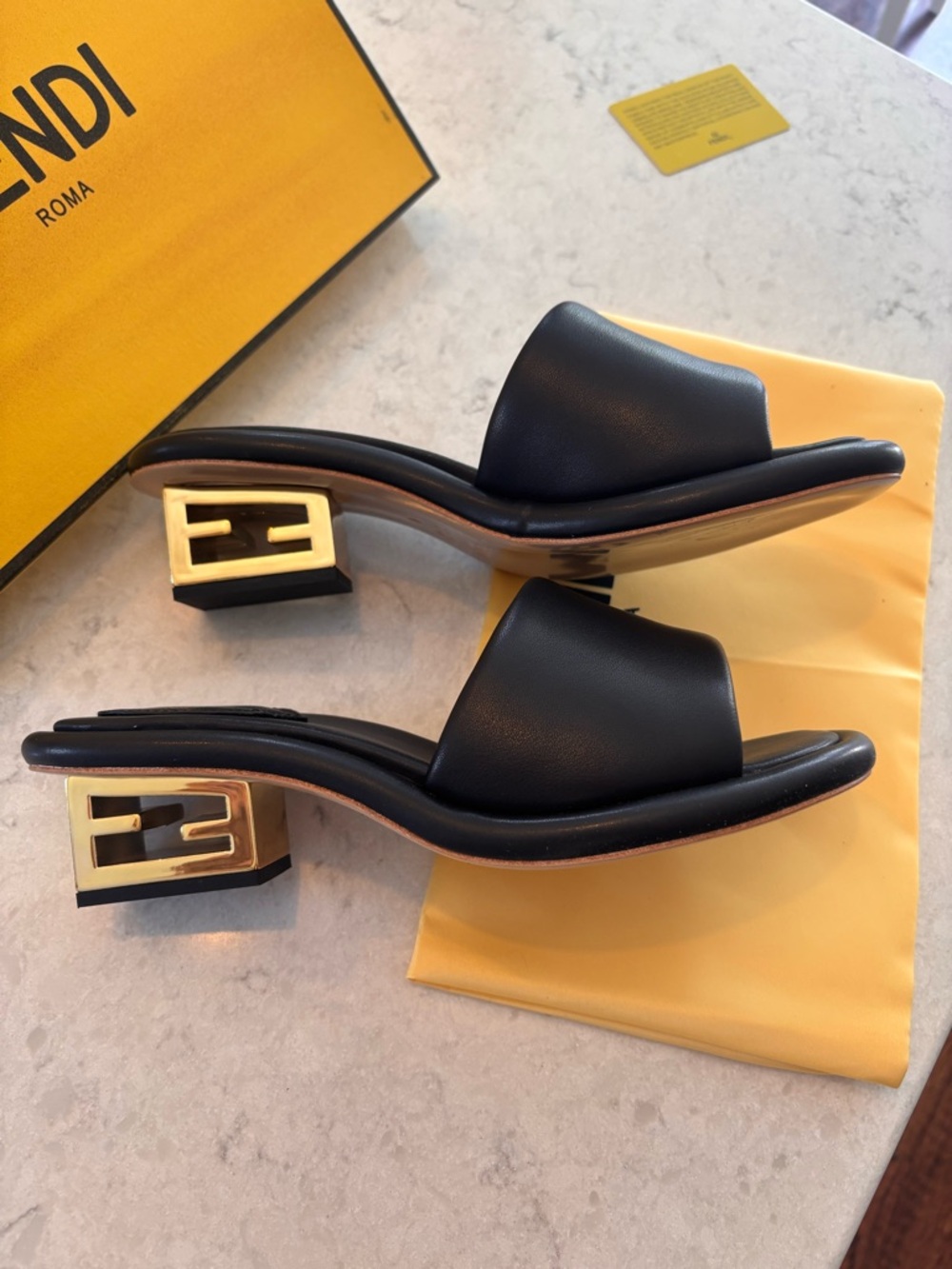 Fendi Black Leather Slide Sandals - Picture 6 of 9